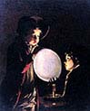 Two Boys Blowing a Bladder by Candlelight